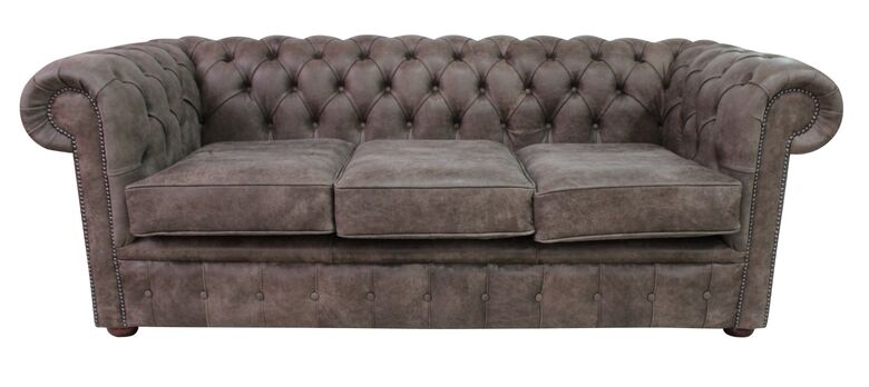 Chesterfield 3 Seater Sofa Devil Arabica Aniline Leather Settee
