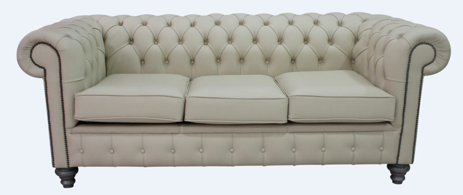 Product photograph of Chesterfield 3 Seater Sofa Settee Shelly Ivory Cream Leather Grey Feet from Designer Sofas 4U