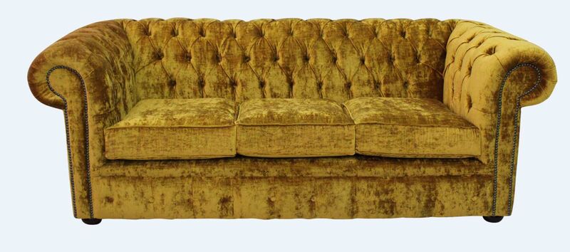 Product photograph of Chesterfield 3 Seater Settee Modena Gold Velvet Sofa Offer from Designer Sofas 4U