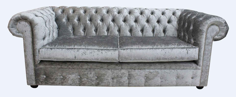 Product photograph of Chesterfield 3 Seater Settee Modena Silver Velvet Sofa Offer from Designer Sofas 4U