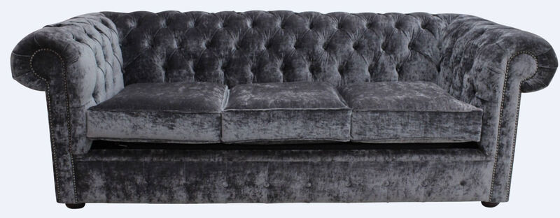 Product photograph of Chesterfield 3 Seater Settee Modena Steel Velvet Sofa Offer from Designer Sofas 4U