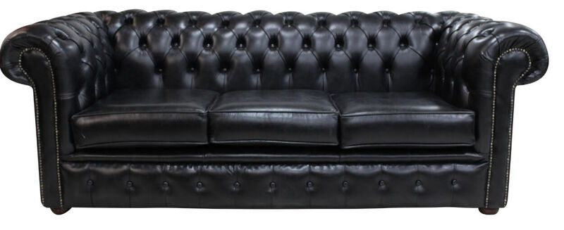 Product photograph of Chesterfield 3 Seater Sofa Settee Old English Black Real Leather from Designer Sofas 4U