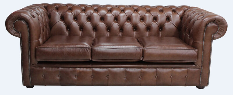 Product photograph of Chesterfield 3 Seater Sofa Settee Old English Hazel Real Leather from Designer Sofas 4U