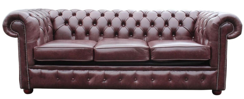 Chesterfield 3 Seater Settee Sofa Bed Old English Red Brown