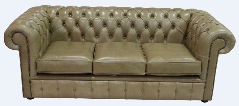 Chesterfield 3 Seater Settee Old English Sand Leather Sofa
