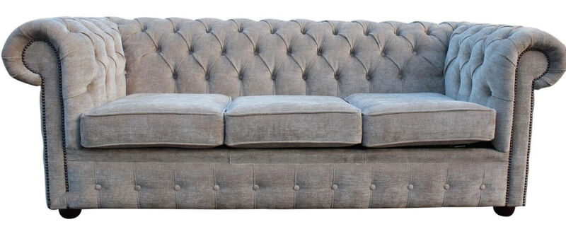 Product photograph of Chesterfield 3 Seater Settee Sofa Bed Velluto Hessian Mink Fabric from Designer Sofas 4U