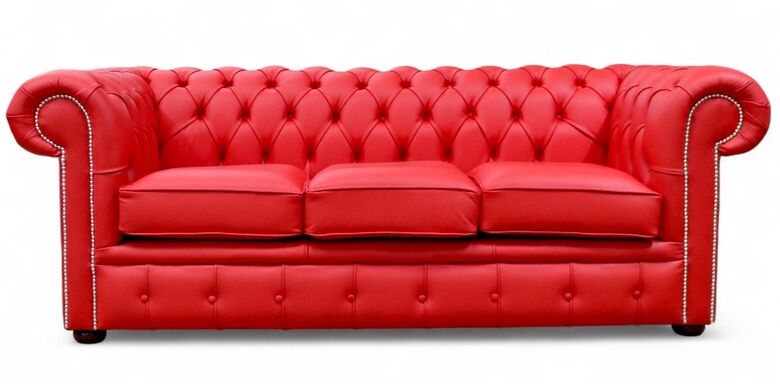 Chesterfield 3 Seater Sofa Settee Shelly Flame Red Leather