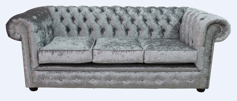 Chesterfield 3 Seater Settee Shimmer Silver Velvet Sofa Offer