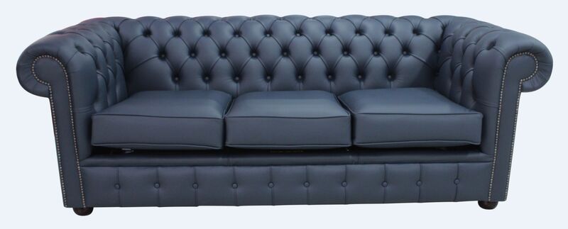 Product photograph of Chesterfield 3 Seater Settee Suffolk Blue Leather Sofa Offer from Designer Sofas 4U