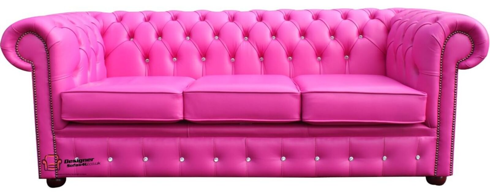 Product photograph of Chesterfield 3 Seater Crystallized Diamond Fuchsia Pink Leather Sofa Offer from Designer Sofas 4U
