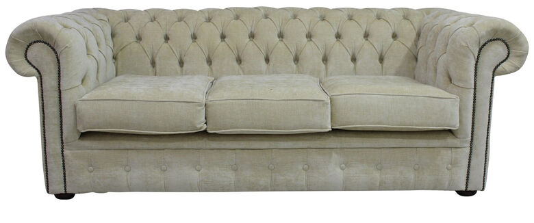 Chesterfield 3 Seater Settee Velluto Chiffon Beige Fabric Sofa Offer