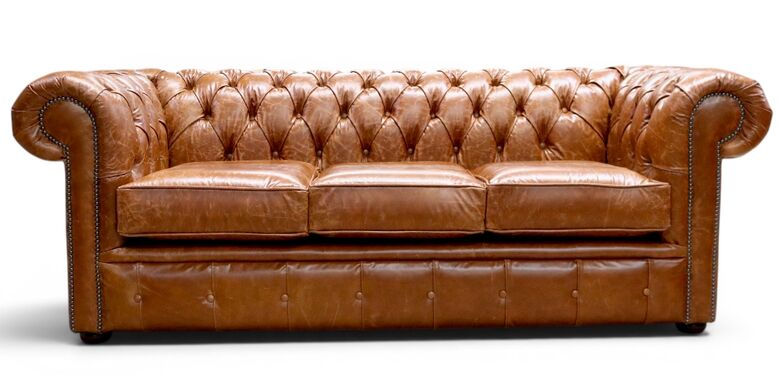 Chesterfield 3 Seater Sofa Tudor Ochre Tan Leather