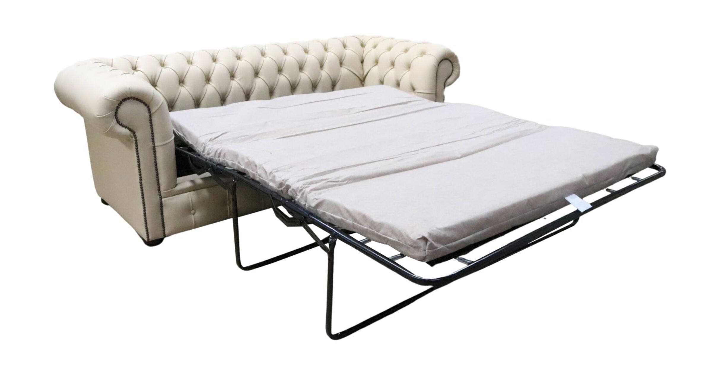 Ivory Leather Chesterfield 3 Seater Sofa Bed - Premium Range