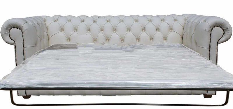 Product photograph of Chesterfield 3 Seater Settee Sofa Bed White Leather from Designer Sofas 4U