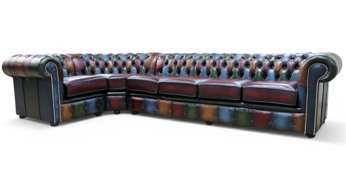 Chesterfield 4 + Corner + 1 Sofa Unit Antique Patchwork Leather