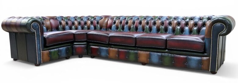 Chesterfield 4 + Corner + 1 Sofa Unit Antique Patchwork Leather