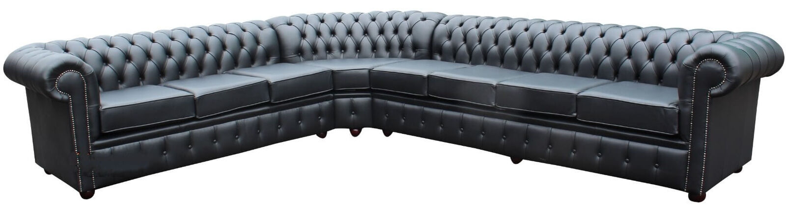 Product photograph of Chesterfield 4 Corner 3 Sofa Unit 8 Seater Black Leather Cushioned With Arm from Designer Sofas 4U