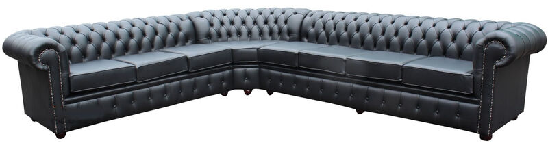 Product photograph of Chesterfield 4 Corner 3 Sofa Unit 8 Seater Black Leather Cushioned Amp Hellip from Designer Sofas 4U