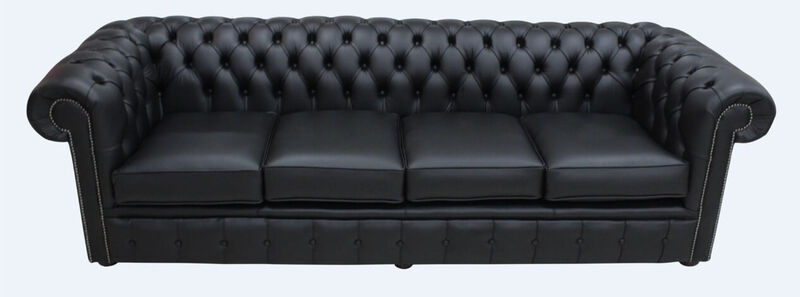 Product photograph of Chesterfield 4 Seater Settee Black Leather Sofa Offer from Designer Sofas 4U