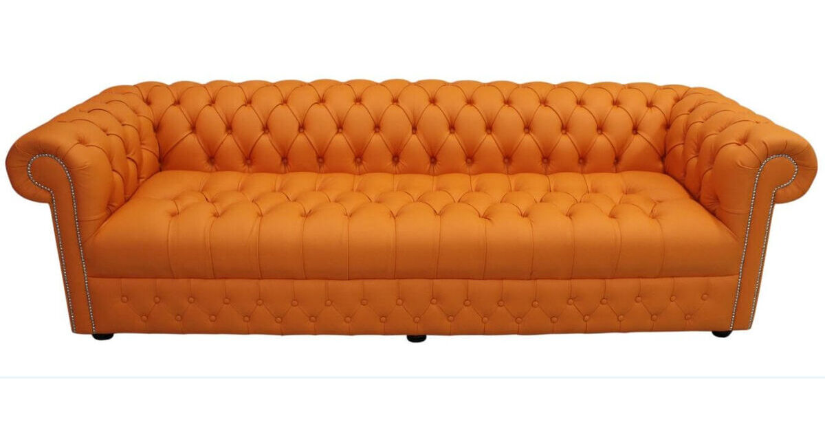 Chesterfield 4 Seater Settee Buttoned Seat Shelly Flamenco Orange ...
