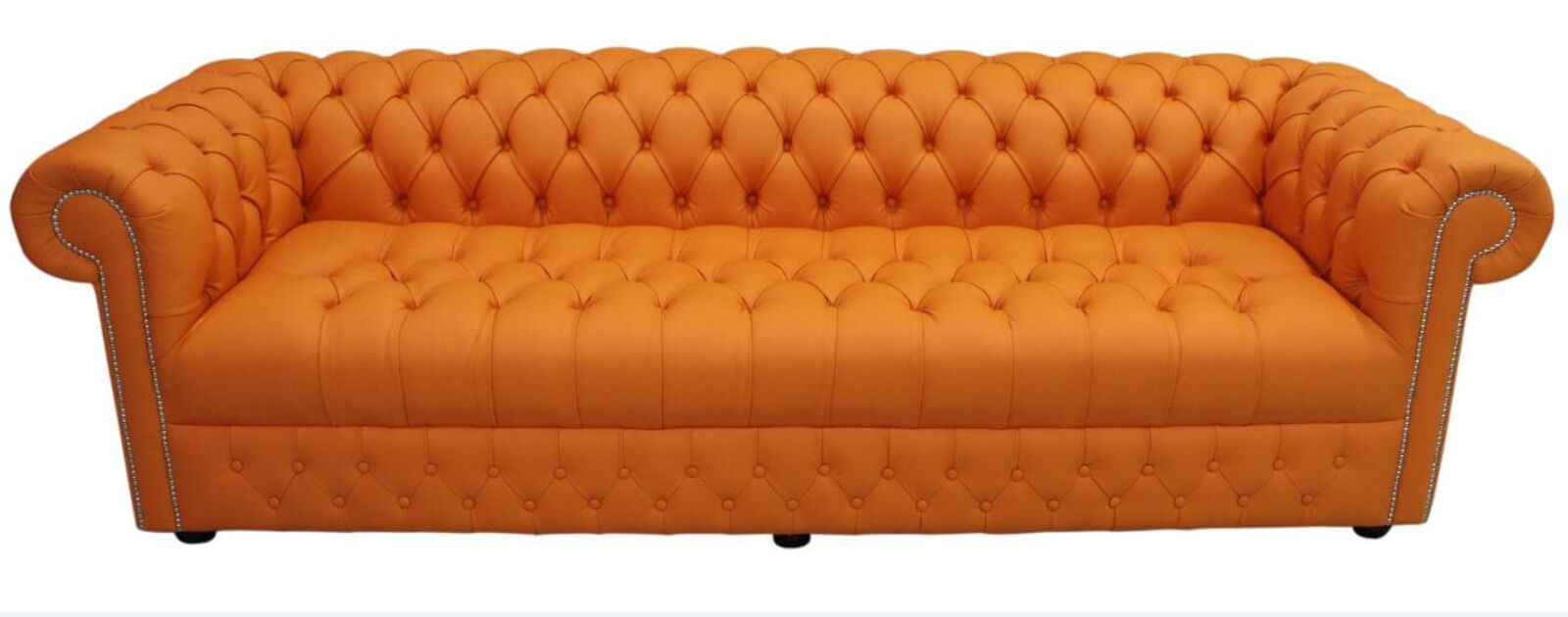 Product photograph of Chesterfield 4 Seater Settee Buttoned Seat Shelly Flamenco Orange Leather Sofa Offer from Designer Sofas 4U