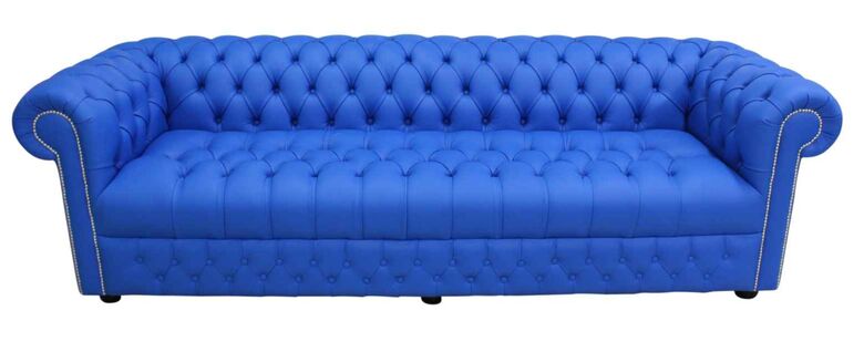 Chesterfield 4 Seater Settee Buttoned Seat Shelly Deep Ultramarine Blue Leather Sofa Offer