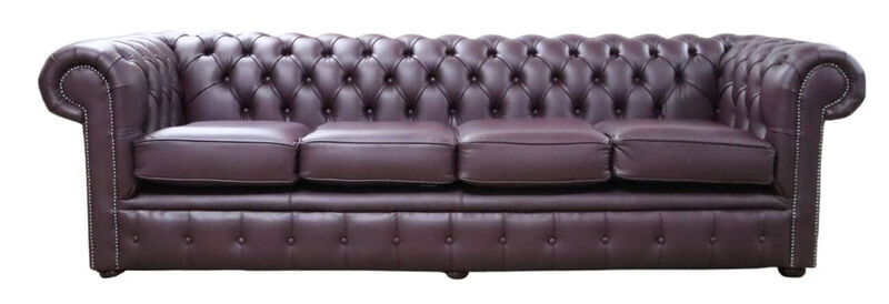 Product photograph of Chesterfield 4 Seater Settee Dark Grape Leather Sofa Offer from Designer Sofas 4U