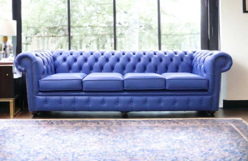 Product photograph of Chesterfield 4 Seater Settee Deep Ultra Marine Leather Sofa Offer from Designer Sofas 4U