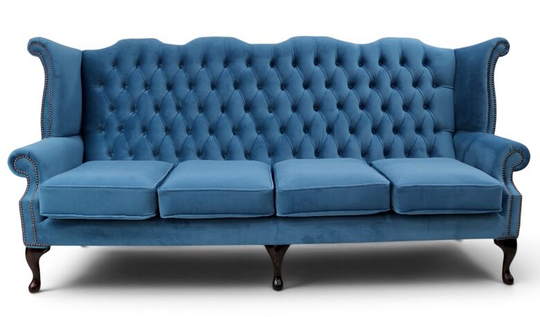 Chesterfield 4 Seater Queen Anne High Back Wing Sofa Chair Amalfi Cadet Velvet