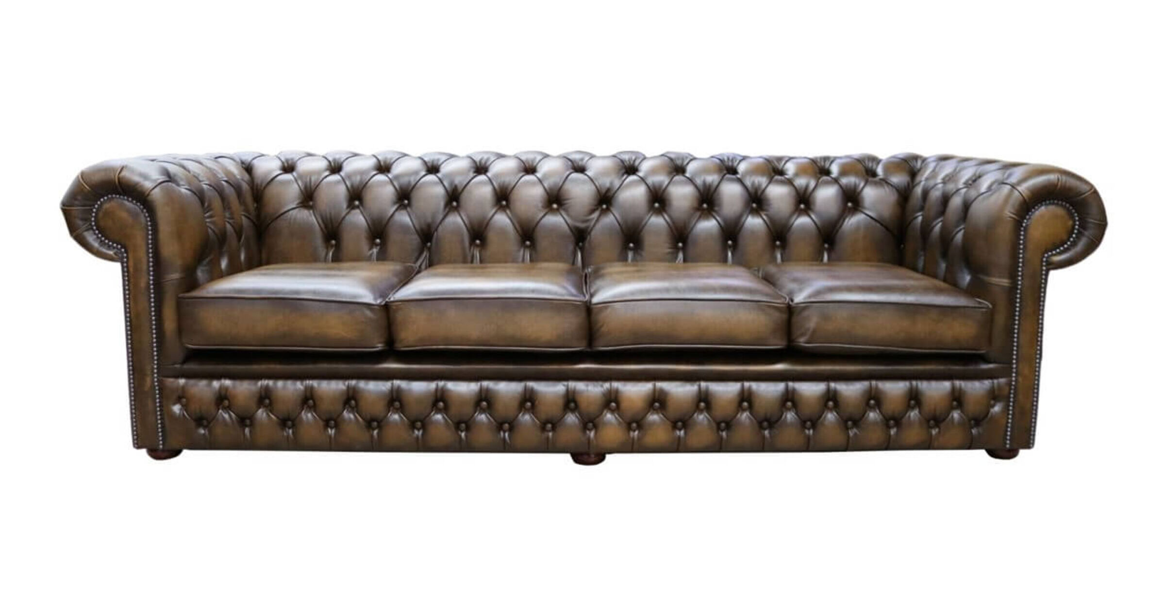 Buy Gold leather Chesterfield sofa UK at DesignerSofas4U