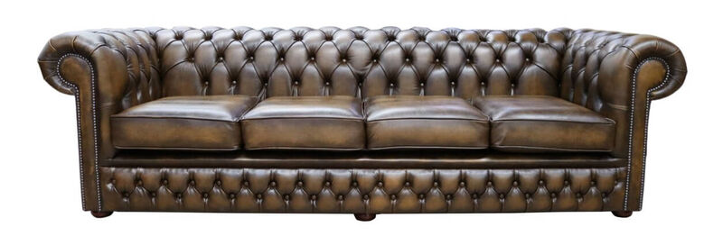 Product photograph of Chesterfield 4 Seater Settee Antique Gold Leather Sofa Offer from Designer Sofas 4U