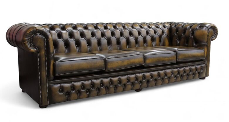 Chesterfield 4 Seater Settee Antique Gold Leather Sofa Offer