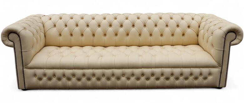 Chesterfield 4 Seater Settee Buttoned Seat Ivory Leather Sofa Offer