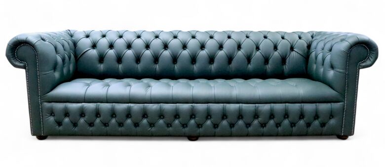 Chesterfield 4 Seater Settee Buttoned Seat Jade Green Leather Sofa Offer