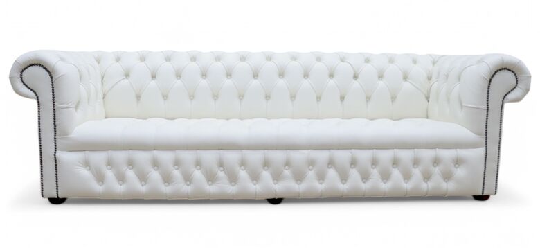 Chesterfield 4 Seater Settee Buttoned Seat Shelly White Leather Sofa Offer