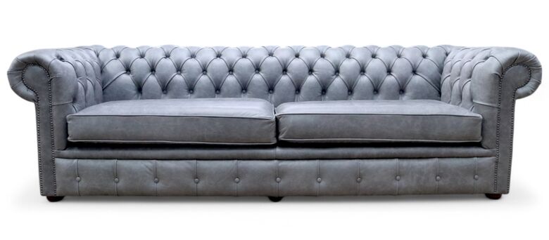 Chesterfield 4 Seater Settee Cracked Wax Ash Grey Real Leather Sofa
