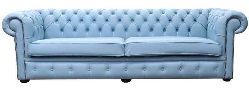 Product photograph of Chesterfield 4 Seater Settee Haze Blue Leather Sofa Offer from Designer Sofas 4U