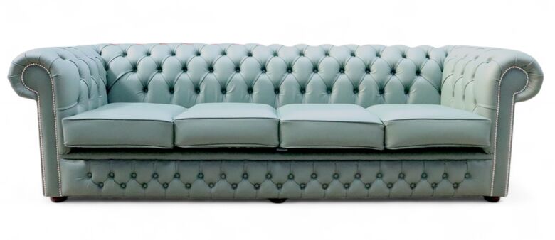 Chesterfield 4 Seater Settee Lichen Green Leather Sofa Offer