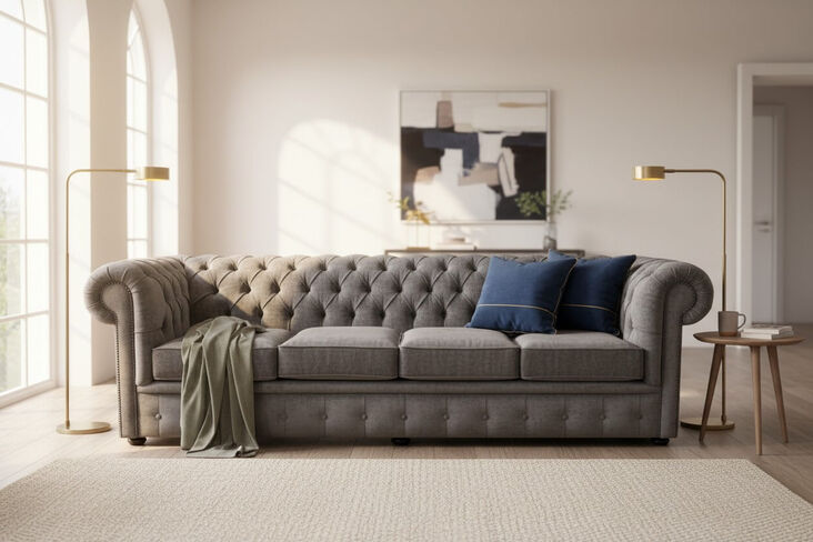 Chesterfield 4 Seater Settee Pimlico Bark Fabric Sofa Offer