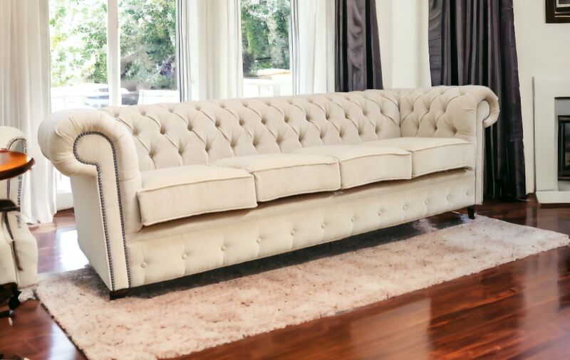 Product photograph of Chesterfield 4 Seater Settee Pimlico Natural Fabric Sofa Offer from Designer Sofas 4U