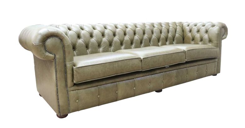 Chesterfield 4 Seater Settee Cracked Wax Ash Grey Real Leather Sofa ...