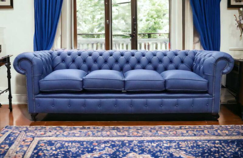 Product photograph of Chesterfield 4 Seater Settee Shelly Bilberry Blue Real Leather Sofa from Designer Sofas 4U