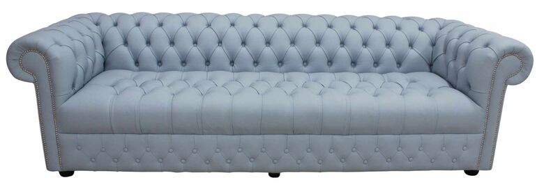 Chesterfield 4 Seater Settee Buttoned Seat Shelly Parlour Blue Leather Sofa Offer