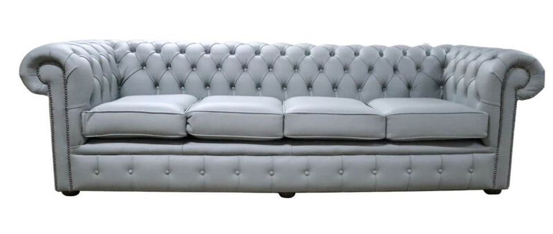 Product photograph of Chesterfield 4 Seater Settee Moon Mist Leather Sofa Offer from Designer Sofas 4U