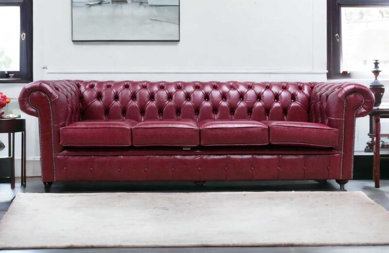 Product photograph of Chesterfield 4 Seater Sofa Old English Burgandy Leather from Designer Sofas 4U