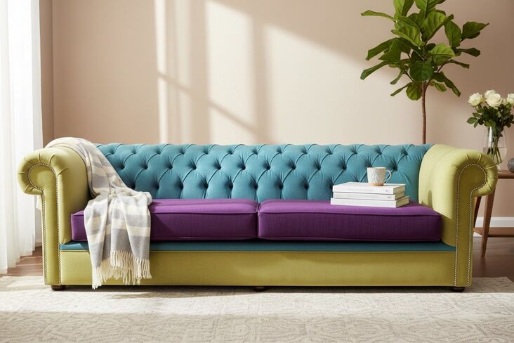 Chesterfield 4 Seater Sofa Pimlico Multi Colour Purple/Green/Blue Fabric