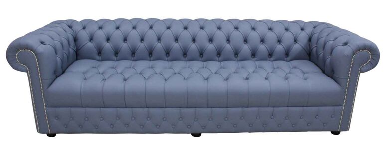Chesterfield 4 Seater Settee Buttoned Seat Shelly Iceblast Leather Sofa Offer