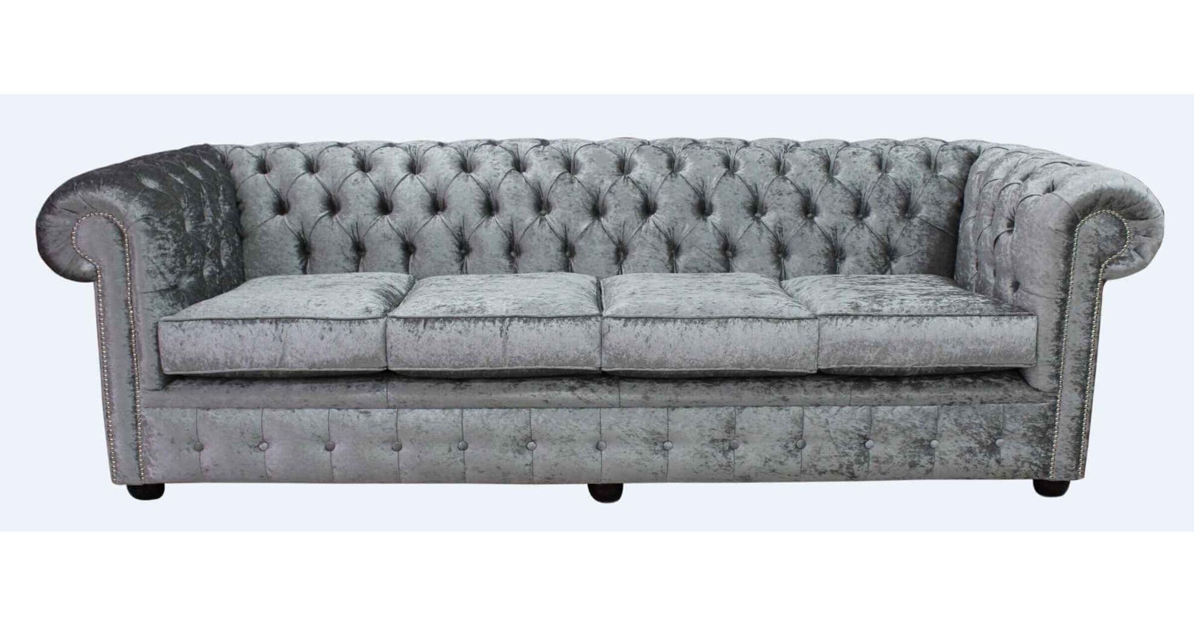 Chesterfield 4 Seater Shimmer Sliver Velvet Fabric Sofa Designer Sofas4u