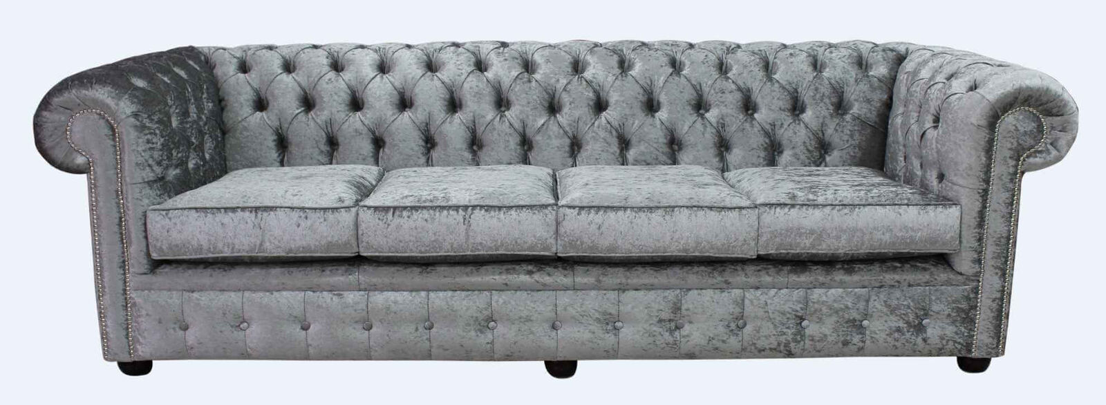 Product photograph of Chesterfield 4 Seater Shimmer Sliver Velvet Fabric Sofa from Designer Sofas 4U