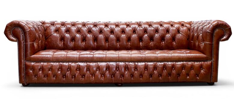 Chesterfield 4 Seater Sofa Buttoned Seat Tudor Chestnut Leather